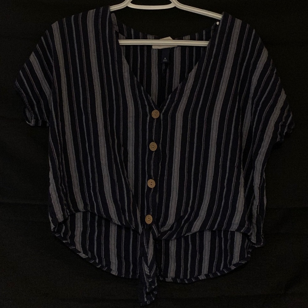 Blue Striped Button Up Blouse